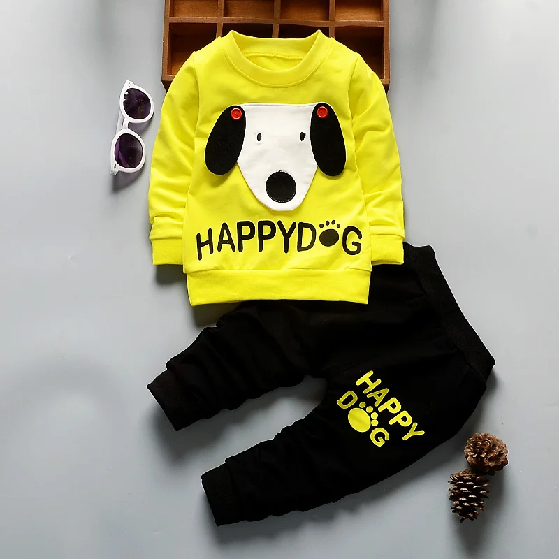 JG dog yellow Демисезонный для мальчиков костюмы с героями мультфильмов для девочек Футболка для малышей, штаны 2 шт./компл. детская модная одежда с принтом в виде собак тренировочный костюм для маленьких мальчиков - Цвет: JG dog yellow