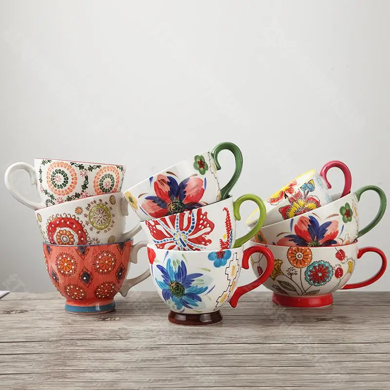 Nordic Coffee Cup Breakfast Cup Hand Painted Soup cup Creative Ceramics Mugs Cereal mugs Water Cups Relief mug CL09282206
