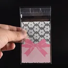 50 шт. 7x10 см цветочный кружевной бант для печенья и конфет самоклеящийся пластиковый стандартный пакет для выпечки принадлежности