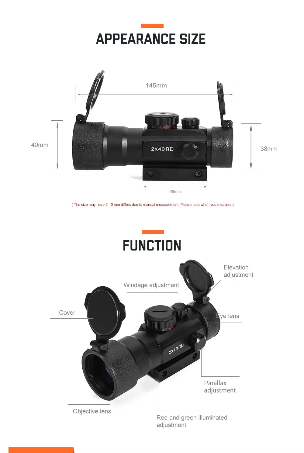 LUGER Red Dot Прицел 2X40 Тактический Mid Dot освещение Регулируемый рефлекс Red Dot охотничий прицел страйкбол винтовка Оптический прицел