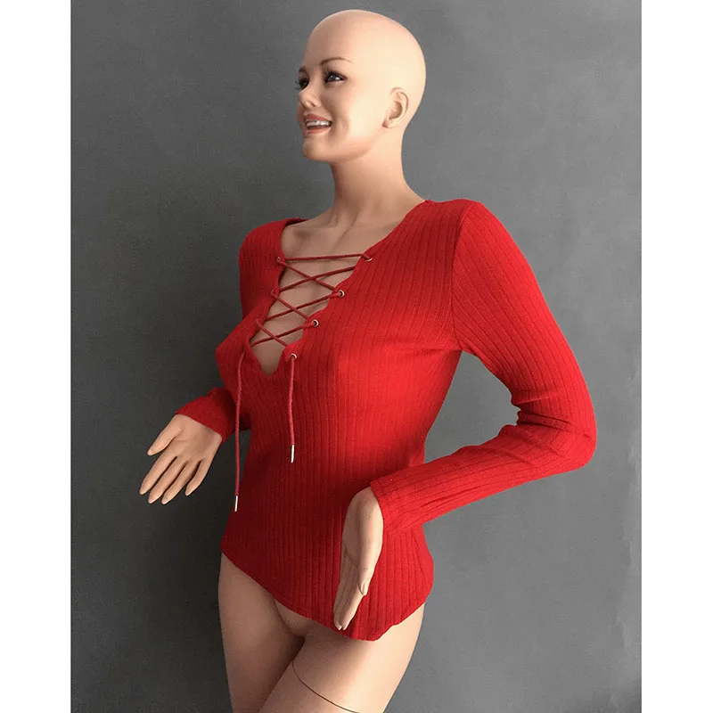 2018 сексуальный свитер на шнуровке для женщин и девушек вязаные топы с длинным