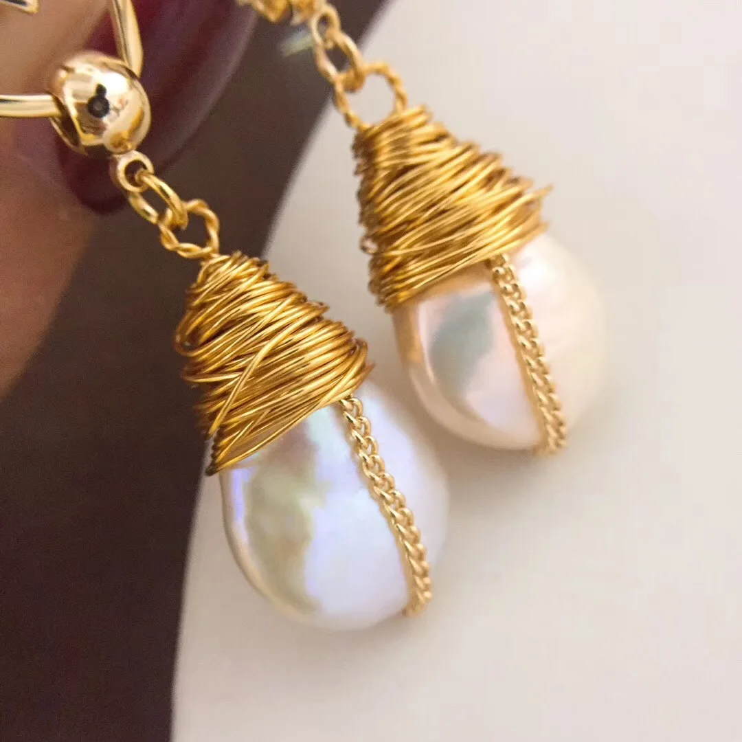 Серьги-подвески Yuaner 14K из золотого сплава в форме сердца натуральная пуговица