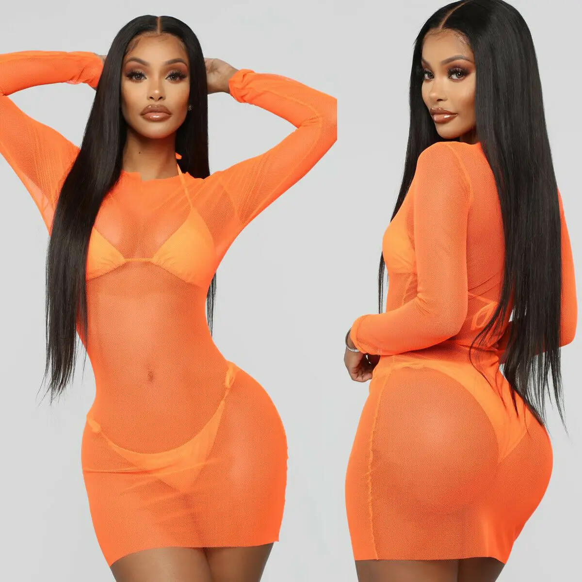 Женский прозрачный сетчатый купальник летнее пляжное платье костюм цельный