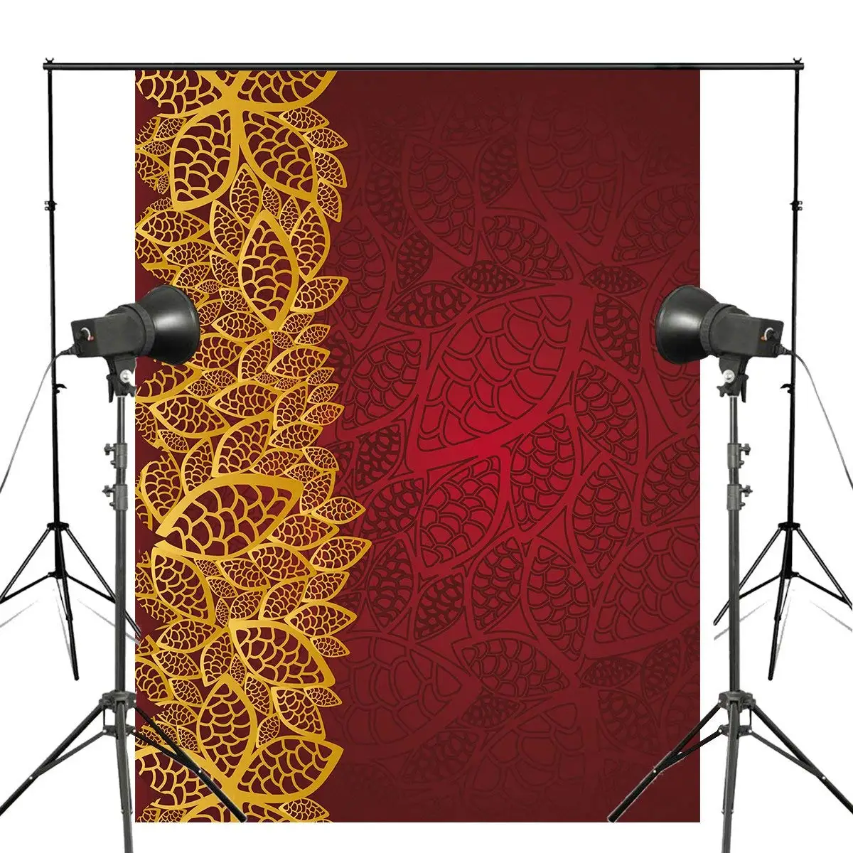

Exquisite Floral Pattern Photography Background Golden Red Backdrop Studio Props Wall 150x220cm