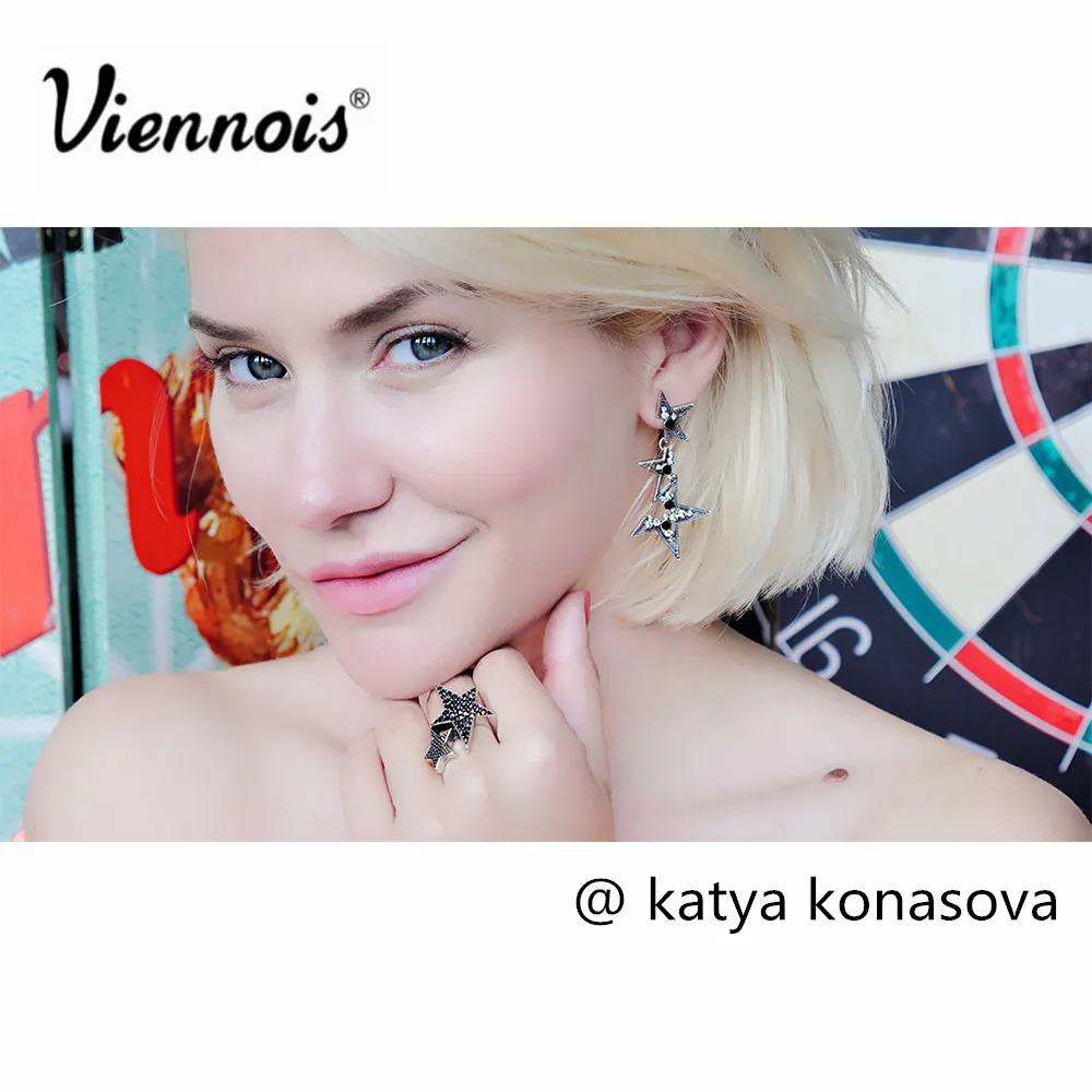 Viennois Vintage Abstract Star Drop Earrings For Women Rhinestone Geometric Dangle Korean Fashion Jewelry | Украшения и