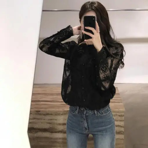 Осенне летние женские сексуальные блузки с цветочной вышивкой однобортные