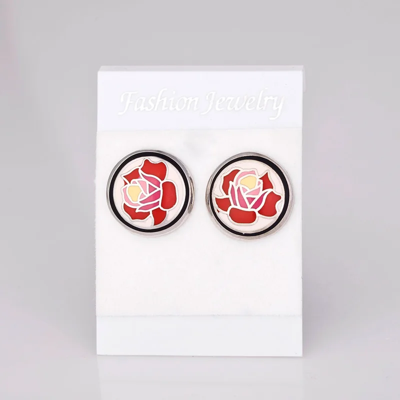 European Silver Plated Romantic Rose Flower Style Enamel Jewelry Earrings 1 pair/pack | Украшения и аксессуары