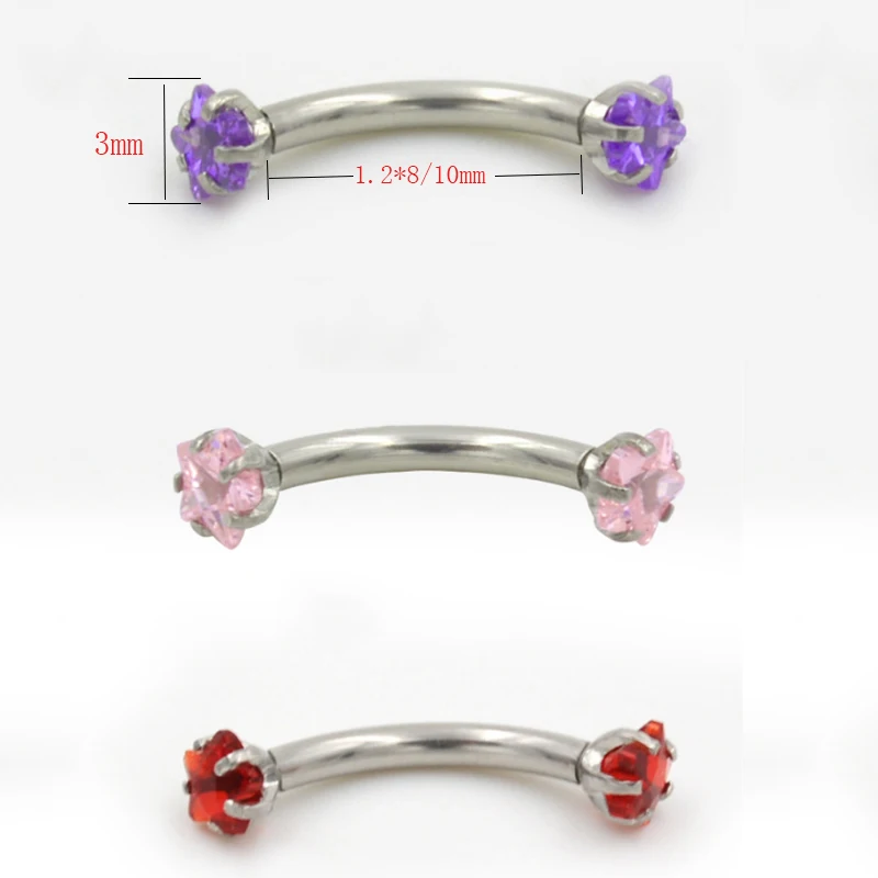 Изогнутое Кольцо для бровей из нержавеющей стали с фианитом 16 г 2 шт. | Украшения и