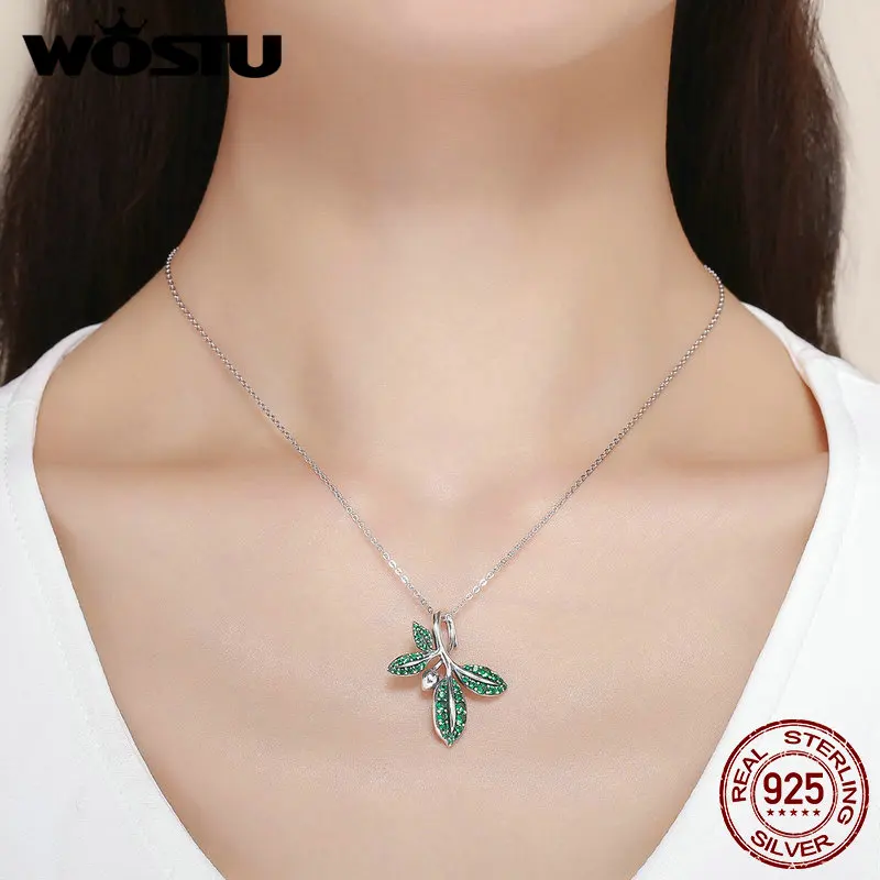 WOSTU дизайн 925 пробы серебряное дерево листья кулон ожерелье для женщин серебряные ювелирные изделия модный бренд подарок CQN226