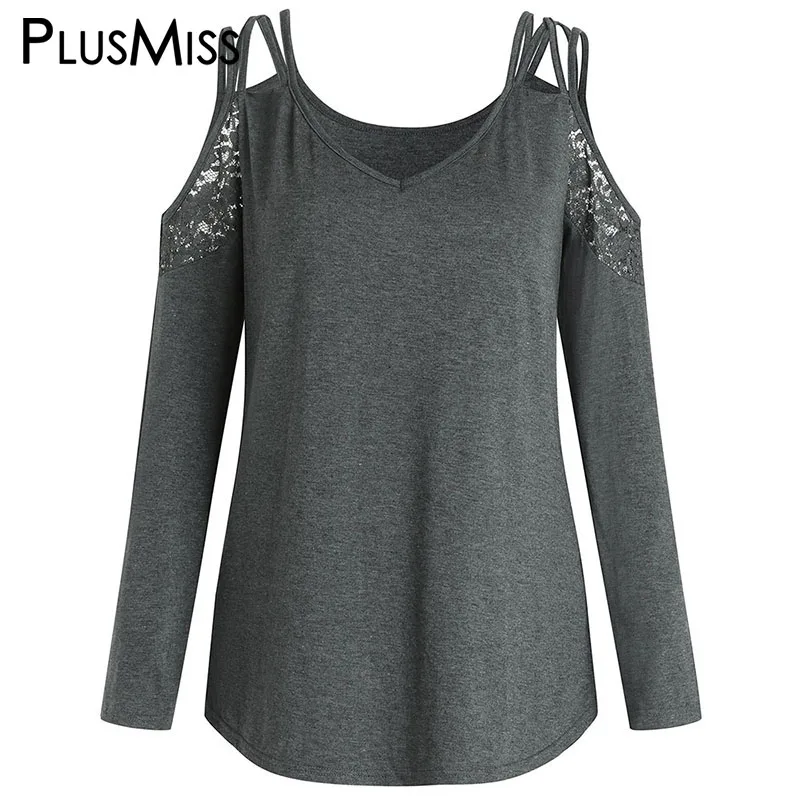 PlusMiss плюс размеры открытыми плечами кружевная блузка 5XL XXXXL XXXL XXL для женщин осень