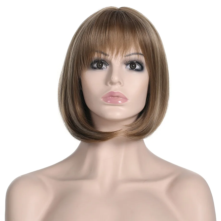 Женский короткий парик Similler прямые Парики Yaki с плоскими челками из синтетических