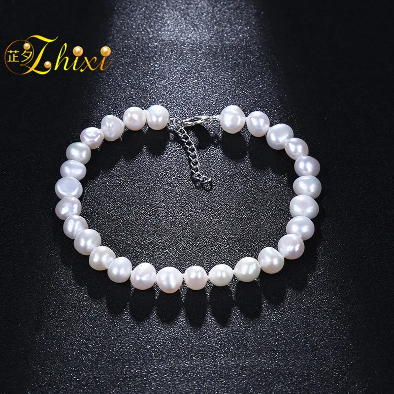 [ZHIXI] жемчужные браслеты на ногу ювелирные изделия настоящее барокко натуральные