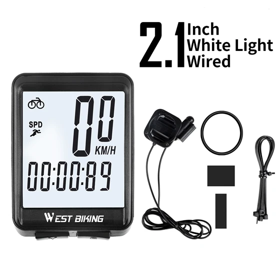White Light Wired WEST BIKING велосипедный компьютер беспроводной и проводной велосипедный одометр секундомер светодиодный измеримый Спидометр непромокаемый велосипедный компьютер - Цвет: White Light Wired