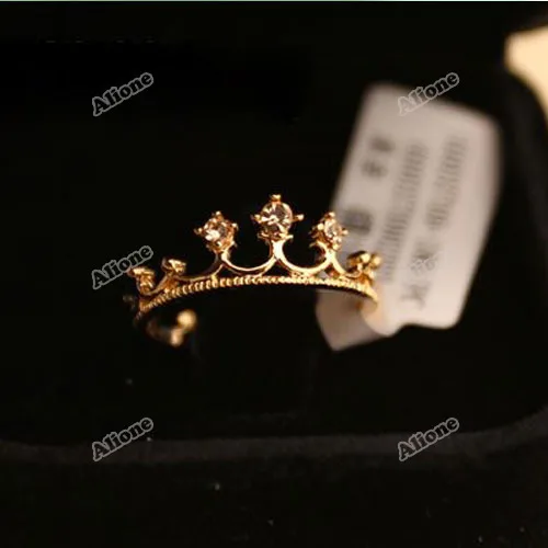 bestman Sweet Chic Crown Style Women Lady Girl Shiny Rhinestones Mini Ring Golden Alloy[2PCS] [24 hours dispatch] |