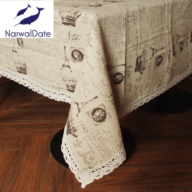 Прямоугольная льняная скатерть в стиле ретро британская открытка кружевная с