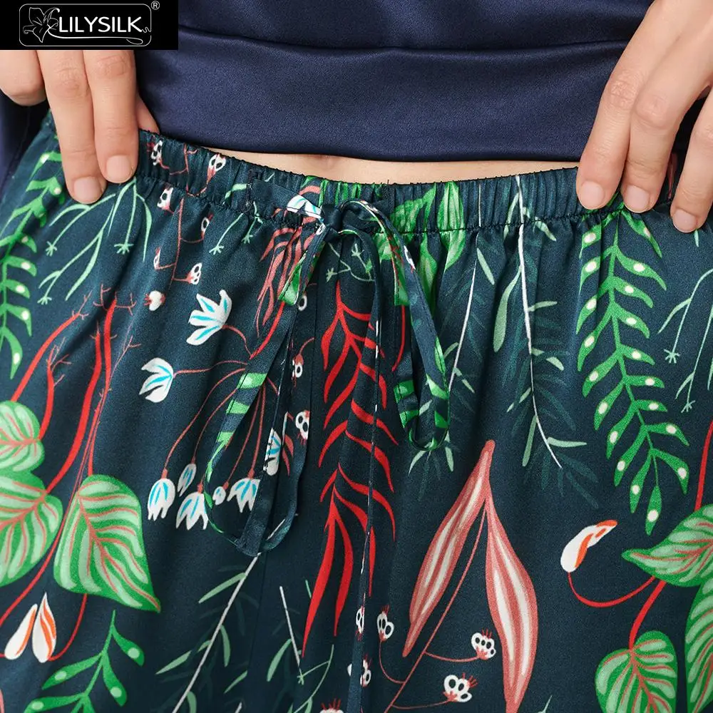 LilySilk пижамный комплект, женская пижама из чистого 100 шелка, одежда для сна с принтом растений, длинная Новая роскошная натуральная женская одежда