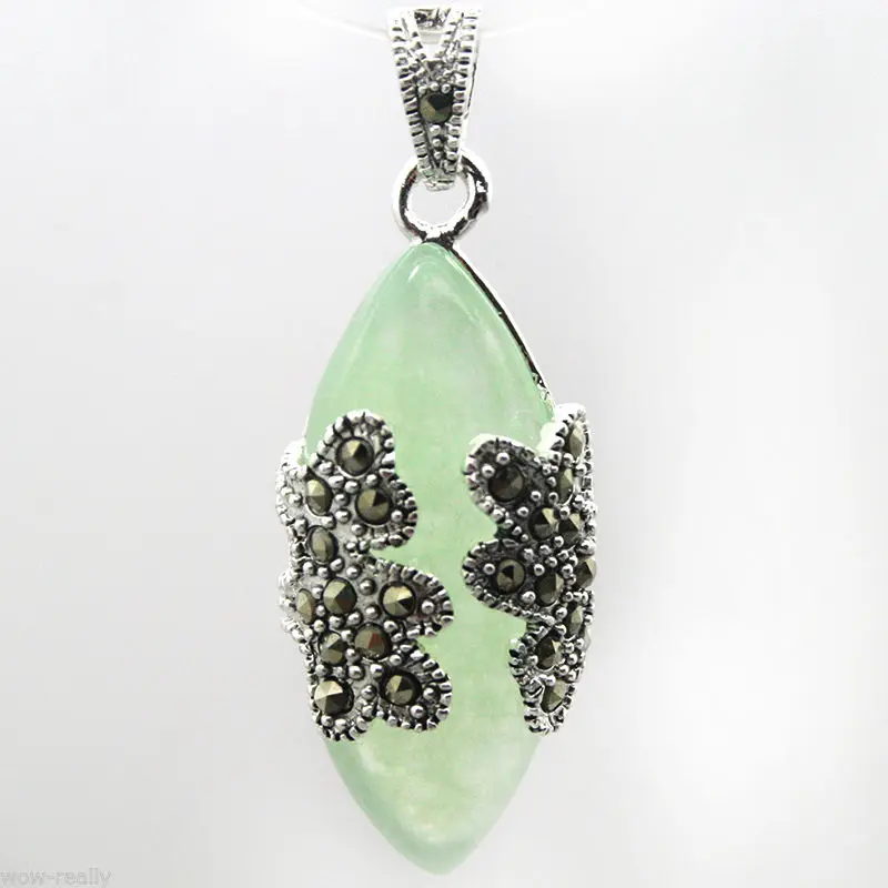 Винтажный стиль 15X40mm светильник зеленый Jades Marcasite подвеска из стерлингового