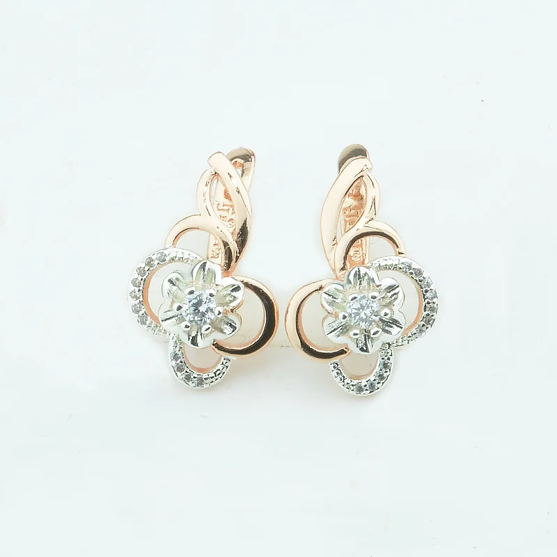Women 585 Rose Gold Color Plant Shaoed Cubic Zircon White Drop Earrings | Украшения и аксессуары