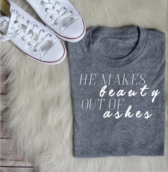 Женская футболка с надписью Skuggnas, белая футболка с надписью «He Make Beauty Out from Ash», с надписью christian вера в Иисуса, женская футболка в стиле Tumblr, в ...