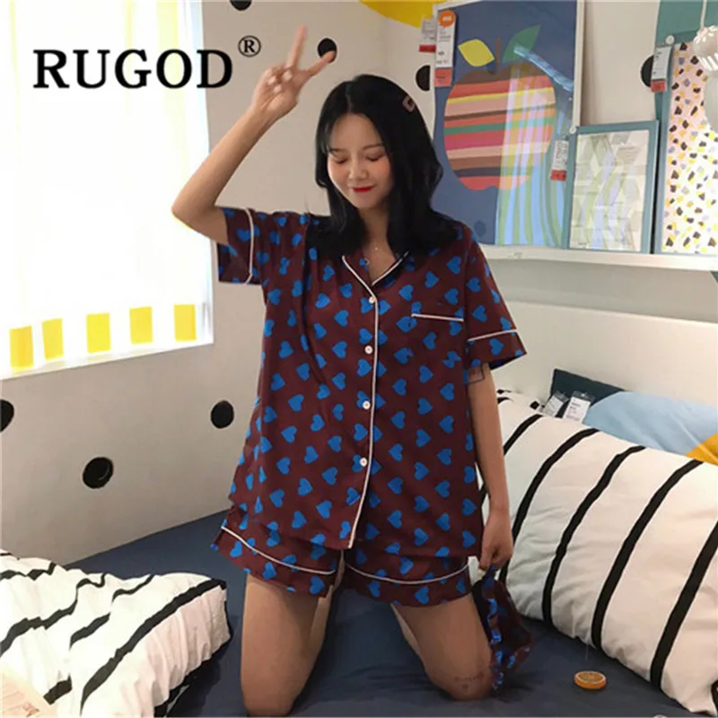 RUGOD/Лидер продаж корейские женские пижамы модные с принтом сердца костюмы для