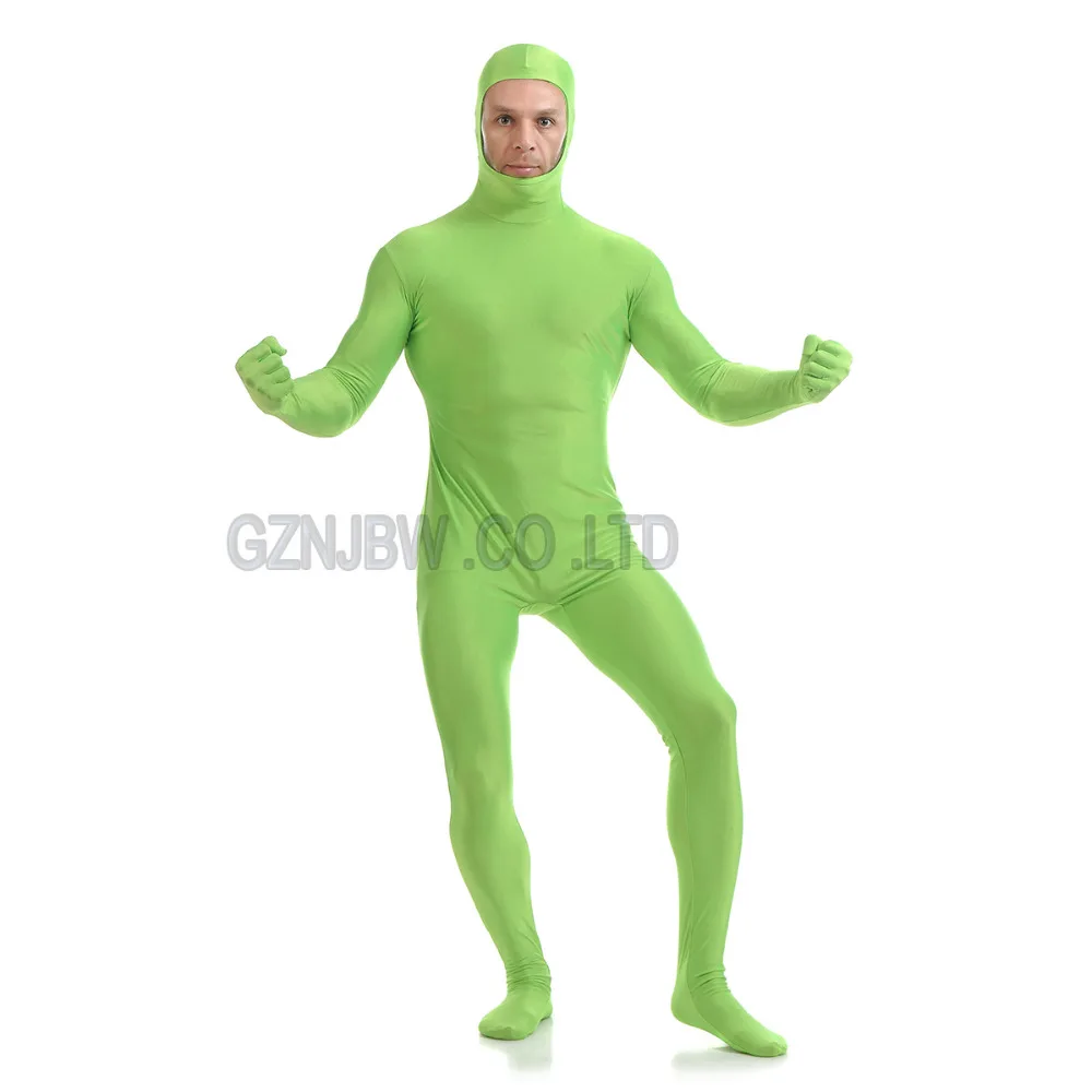Взрослый мужской костюм из спандекса без лица трава зеленая яркая кожа Zentai