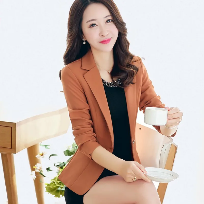 Caramel color PEONFLY весенние женские блейзеры размера плюс, Модный женский Тонкий Блейзер Ol, пиджак для девушек, офисное пальто, макси размер S-3XL - Цвет: Caramel color