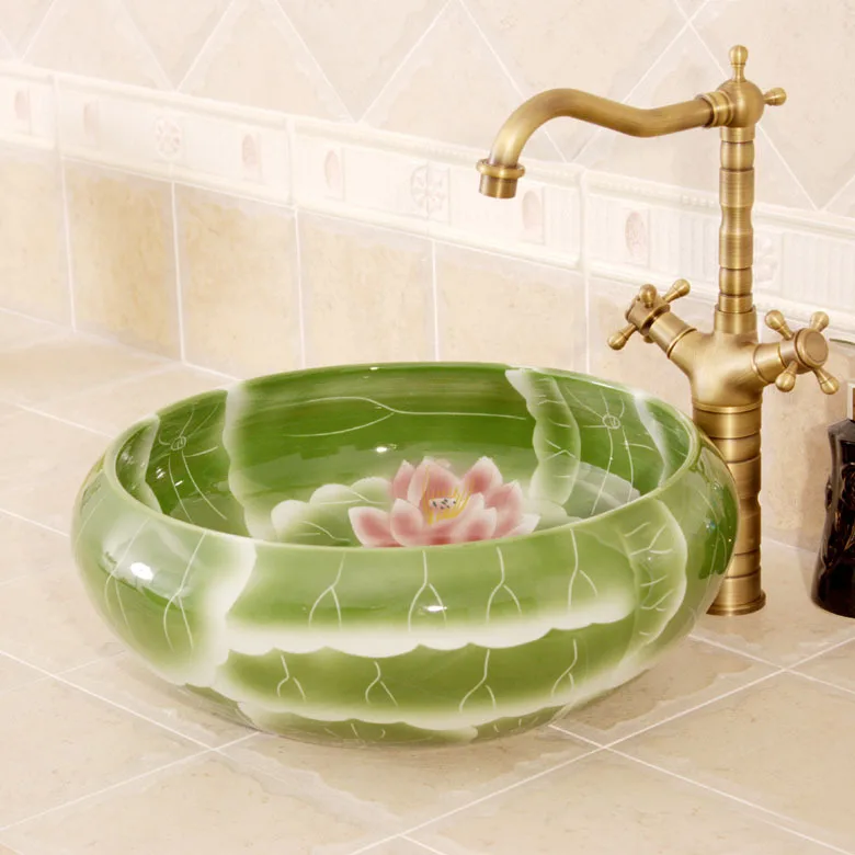 Художественная керамическая раковина для ванной комнаты ручной работы с