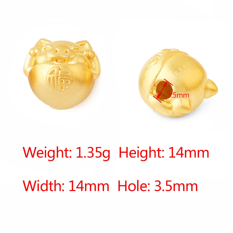 Real 925 Sterling Silver Gold Pig 3D Charm Fashion DIY jewelry Making Findings Necklace Bracelet Beaded Accessories Wholesale
