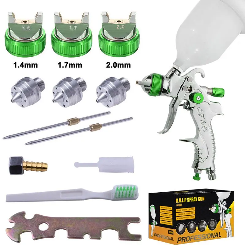 

Gravity feed HVLP Car Paint Spray Gun 600CC Cup Kit 3 Nozzles 1.4/1.7/2.0mm sets