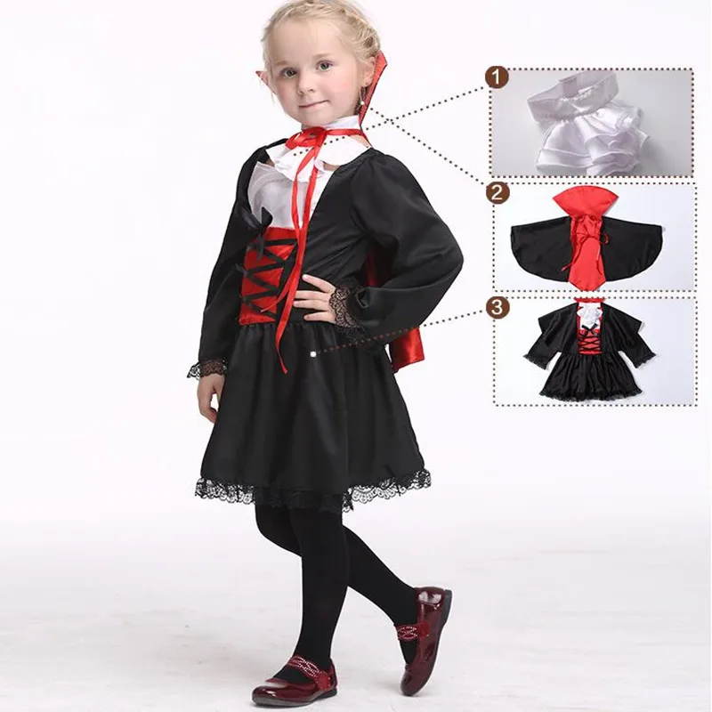 

Fashion Children Girls Cloak Vampire Cosplay Costume Stage Performance Costumes Halloween Masquerade Party Dress Supplies