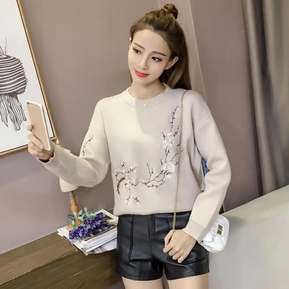 women clothing 2017 spring autumn winter korean vestidos fashion thin cute sweet new embroidery knit sweaters female A4555 | Женская