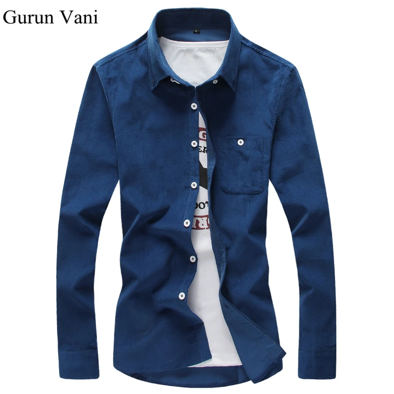 Бесплатная доставка 2018 мужская одежда рубашки вельвет Повседневное Slim Fit