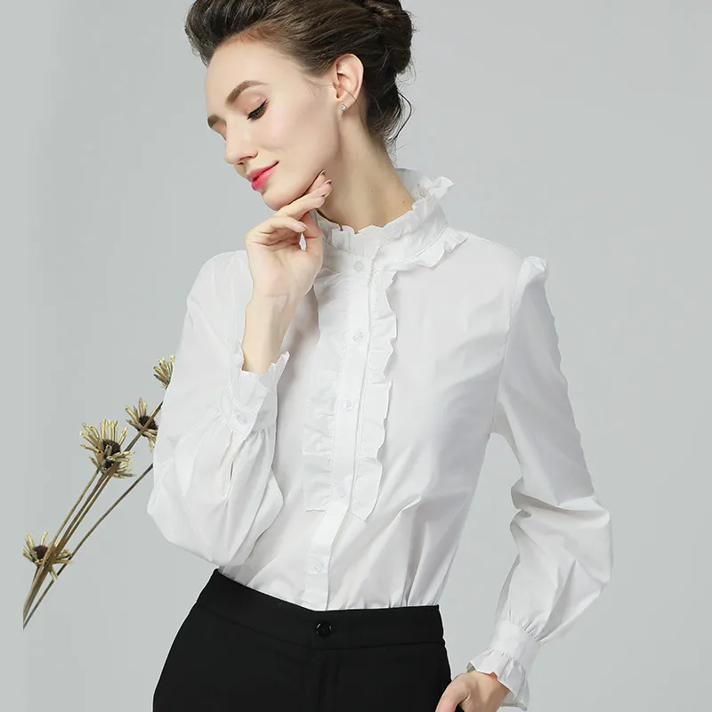 Рубашка Топ с длинным рукавом и воротником стойкой модные женские блузки 2020