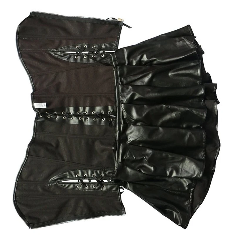 

Punk Style Women Faux Leather Corset Dress Sexy Black Lace Up Corset Bustier Overbust Korsett for Lady