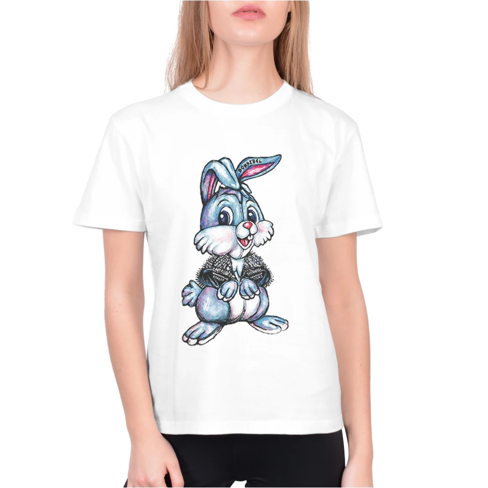 

Basic T Shirt Women Half Sleeve Womens Tops Rabbit Print Kawaii Tees Shirts Woman Korean Style T-Shirt Cotton New Female Tshirt