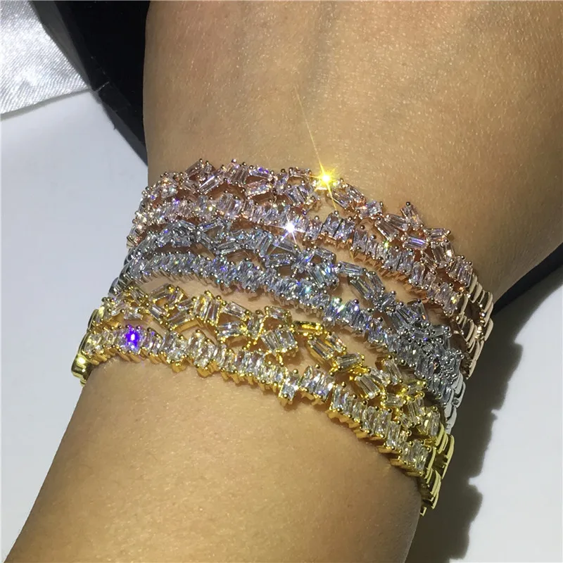 Vecalon Jewelry AAAAA cubic zirconia Bangle cuff White Gold Filled Party Bracelet bangle For women Wedding accessaries Gift | Украшения и
