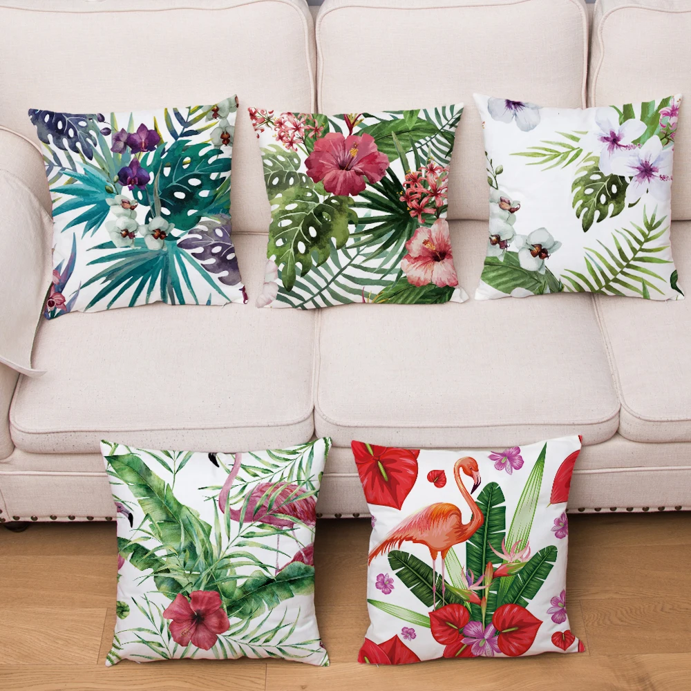 

Tropical leaves Flamingo Cushion Cover for Sofa Home Decor Throw Pillowcase Print Animal Pillow Case Linen Plush 45*45cm