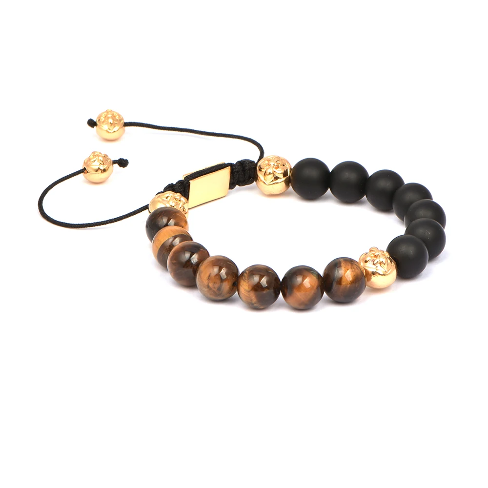 10 мм черный матовый оникс и желтый тигровый глаз плетеный браслет макраме с