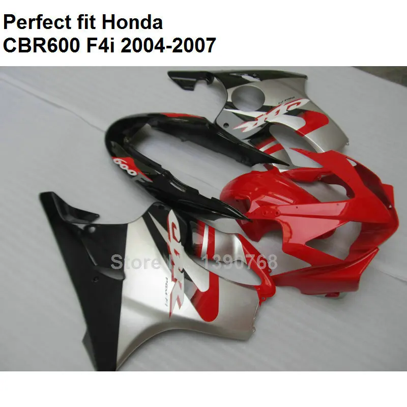 100% подходит для инжекционных обтекателей Honda CBR 600 F4i 04 05 06 07 красный серебристый