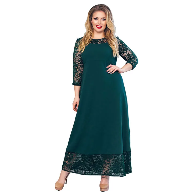 5XL 6XL 2019 женское кружевное платье осеннее длинное элегантная женская одежда