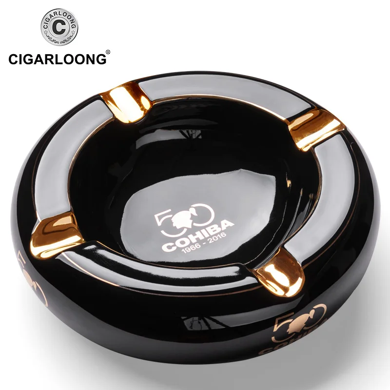 Новые COHIBA аксессуары для сигар керамическая пепельница для сигар 1 держатель Квадратная Пепельница 2 цвета сигарета Табак пепельница Подарочная коробка CLG-0395 - Цвет: D-black