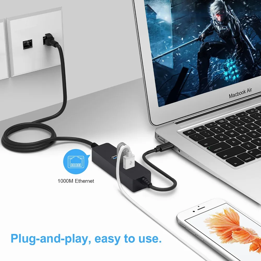 Хаб с гигабитным Ethernet адаптером для Macbook Pro Dell XPS Lenovo Yoga 910 HP Spectre x360 USB Type C хаб сети