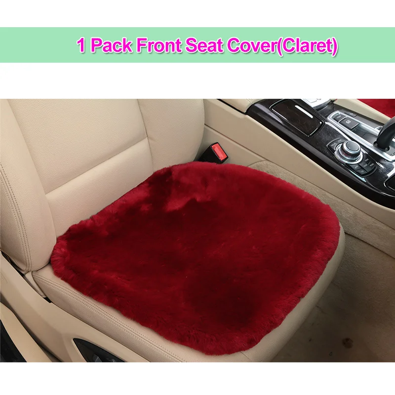 1Pcs Front Claret Универсальный автомобильный чехол для сиденья из шерсти и меха для взрослых, Кожаная подушка для автомобиля, Аксессуары для автомобилей из австралийской овчины - Название цвета: 1Pcs Front Claret
