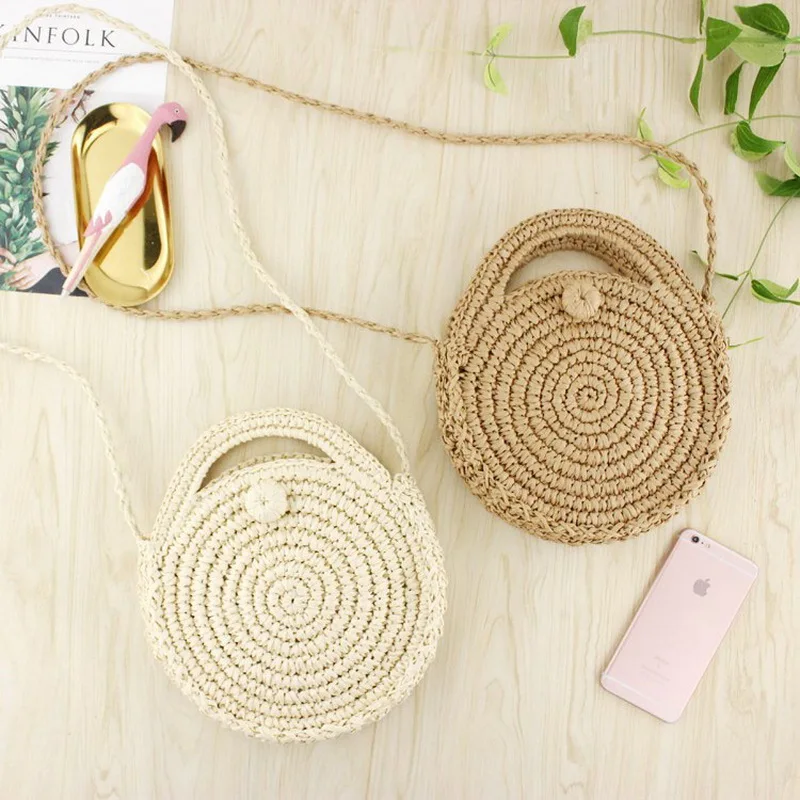 Летние пляжные сумки соломенные на плечо Повседневное мини Crossbody Кошелек ручной