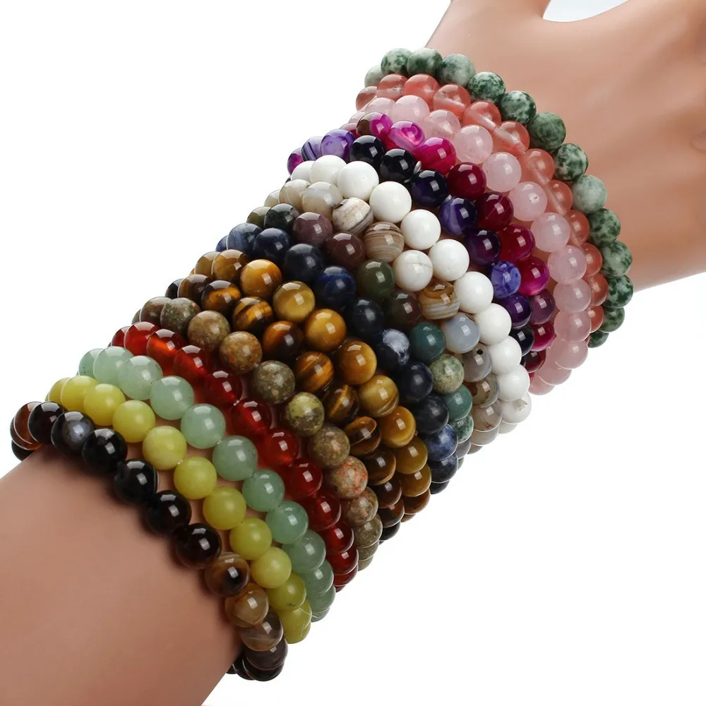 

Fashion Natural Stone Bracelets For Women Men Rose Quartzs Tiger Eyes Agates Beaded Yoga Bracelets Pulseira Masculina F2852