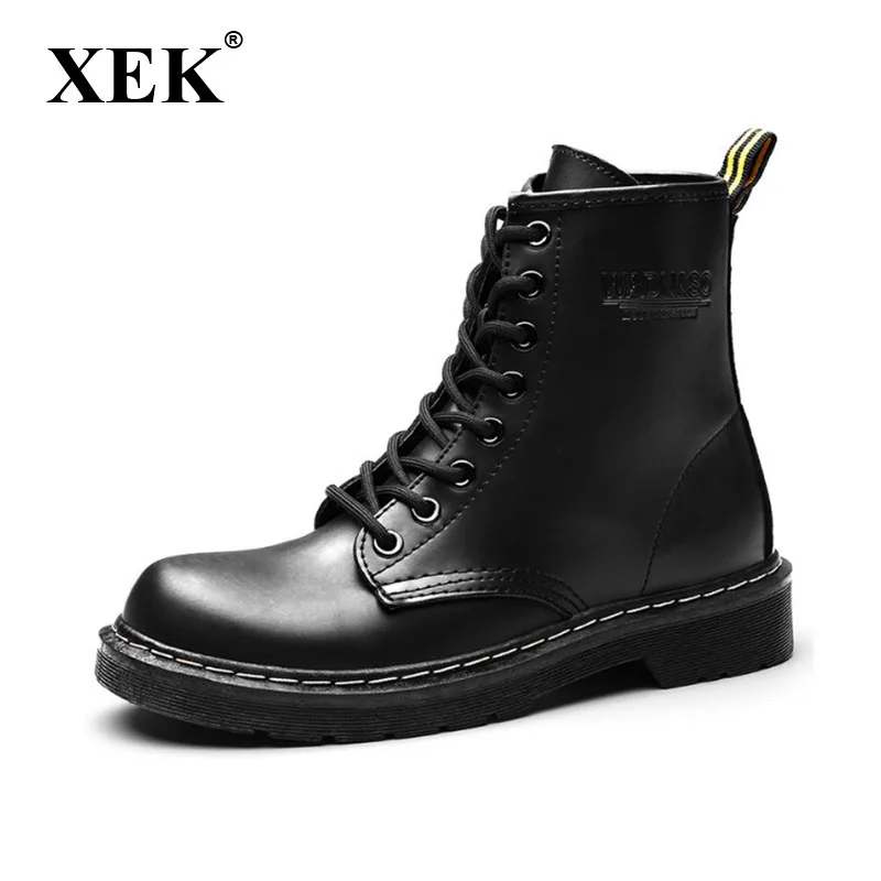XEK 2018 кожаные женские ботинки Dr shoes высокие мотоциклетные осенне зимние Размеры 35