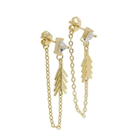 fashion tassel earrings with cz paved women lady gold color chain earring for wholesale wedding earring gift