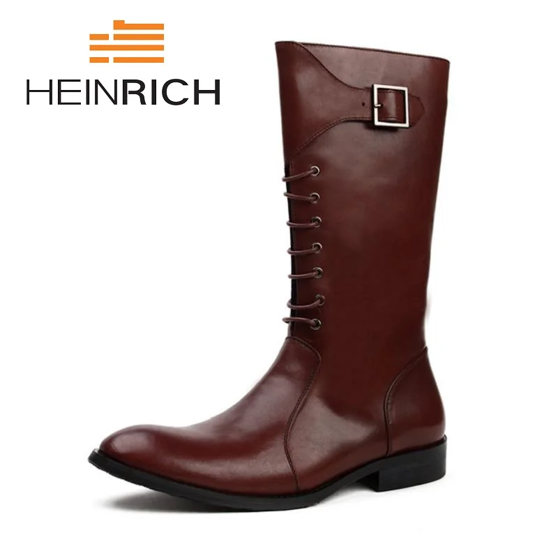 HEINRICH/высокие сапоги до середины икры мужские кожаные мотоциклетные ботинки в