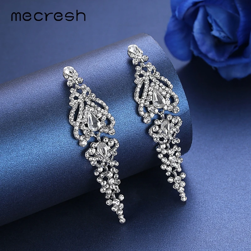 Mecresh Простые Свадебные Висячие серьги для женщин прозрачный с украшением в виде