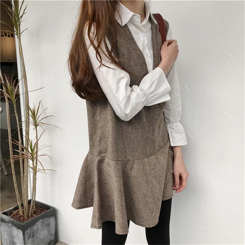 HziriP Spring Dress 2018 New Women Flare Sleeve Office Casual Loose Vestidos Stand Fashion Fake Two Female Dresses | Женская одежда